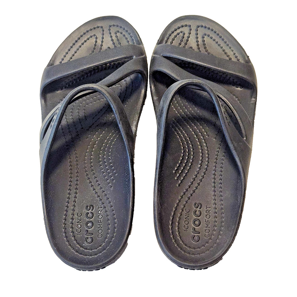 Crocs Swiftwater Sandals Black Strappy Slip-On Slides Comfort Women's Size 9 - Picture 3 of 5